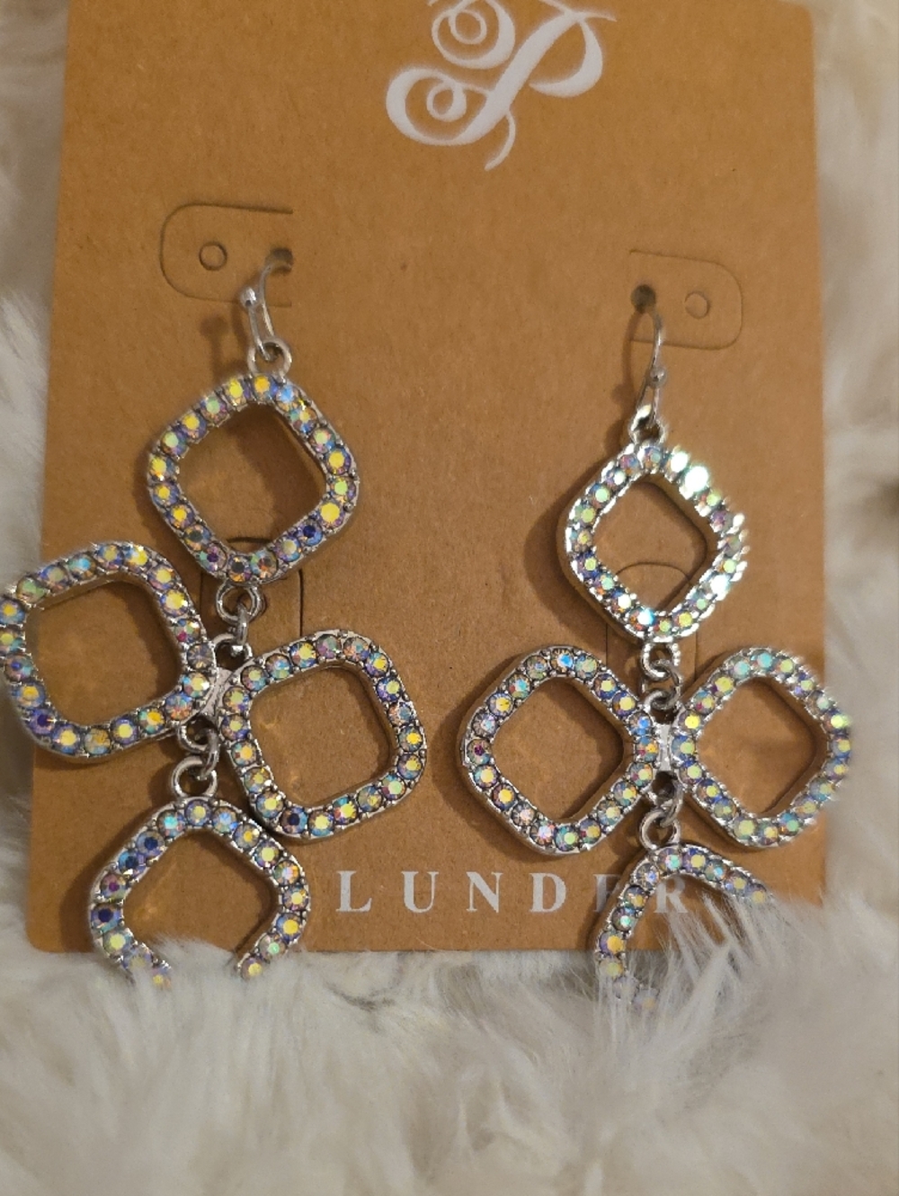 Plunder Silver Crystal Link Drop Earrings - Silver Tone Iridescent. stones - Picture 3 of 3